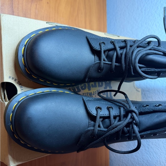 Dr. Martens Black Leather Boots with Yellow Stitching - Picture 3 of 10